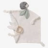 Doudou Carré En Coton Bio* Et Polyester + Hochet Rond LOVELY NATURE Blanc Moyen Uni Avec Decor - Vertbaudet -Bébé Boutique doudou carre en coton bio et polyester hochet rond lovely nature