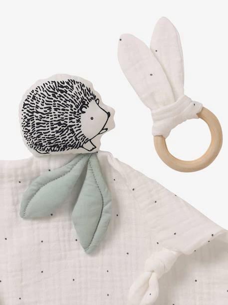 Doudou Carré En Coton Bio* Et Polyester + Hochet Rond LOVELY NATURE Blanc Moyen Uni Avec Decor - Vertbaudet 5 Doudou Carré En Coton Bio* Et Polyester + Hochet Rond LOVELY NATURE Blanc Moyen Uni Avec Decor - Vertbaudet – Image 3