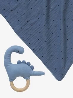 Doudou En Gaze De Coton + Hochet En Bois PETIT DINO Multicolore - Vertbaudet -Bébé Boutique doudou en gaze de coton hochet en bois petit dino 5