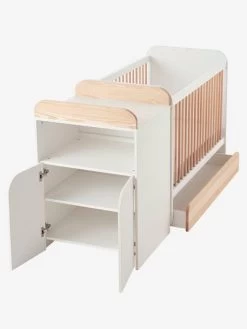 Lit Combiné évolutif Avec Rangements Et Table à Langer LIGNE ECLIPSE Blanc / Bois - Vertbaudet -Bébé Boutique lit combine evolutif avec rangements et table a langer ligne eclipse 2
