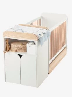 Lit Combiné évolutif Avec Rangements Et Table à Langer LIGNE ECLIPSE Blanc / Bois - Vertbaudet