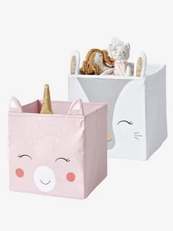 Lot De 2 Bacs De Rangement Magic Licorne Rose + Blanc - Vertbaudet