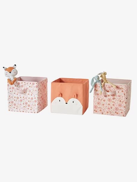 Lot De 3 Bacs De Rangement FLEURETTES Rose - Vertbaudet 3 Lot De 3 Bacs De Rangement FLEURETTES Rose - Vertbaudet