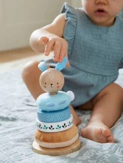 Pyramide à Empiler Tissu Et Bois FSC® Bleu - Vertbaudet -Bébé Boutique pyramide a empiler tissu et bois fsc 2