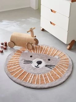 Tapis Rond Lavable Lion Gris / Orange - Vertbaudet -Bébé Boutique tapis rond lavable lion 2
